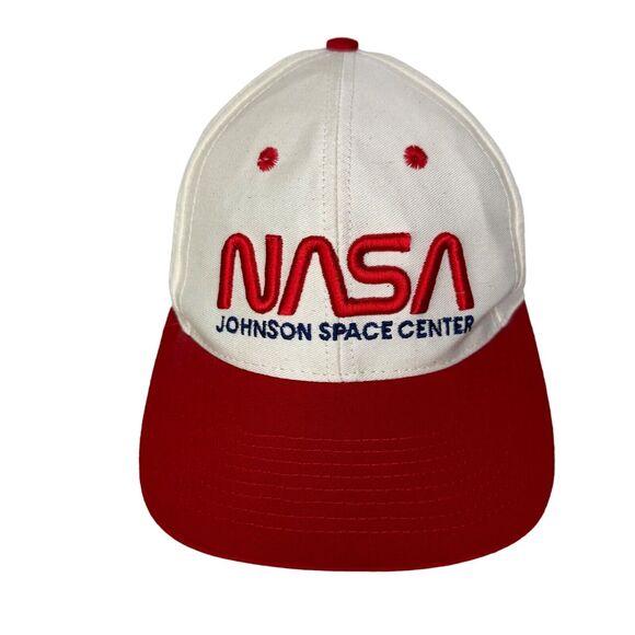Vintage NASA Johnson Space Center Hat Snapback Cap White Red Embroidered - Picture 1 of 10